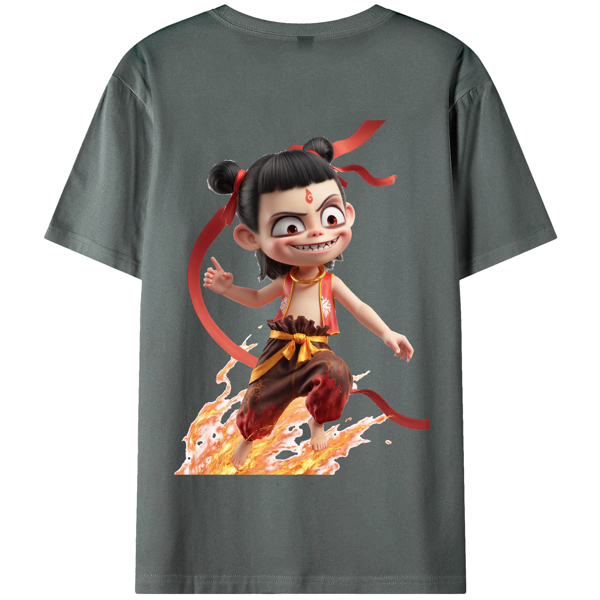 （画像用） Ne Zha 2 ナタ 魔童の大暴れ 綿100％半袖Tシャツ（背面プリント）